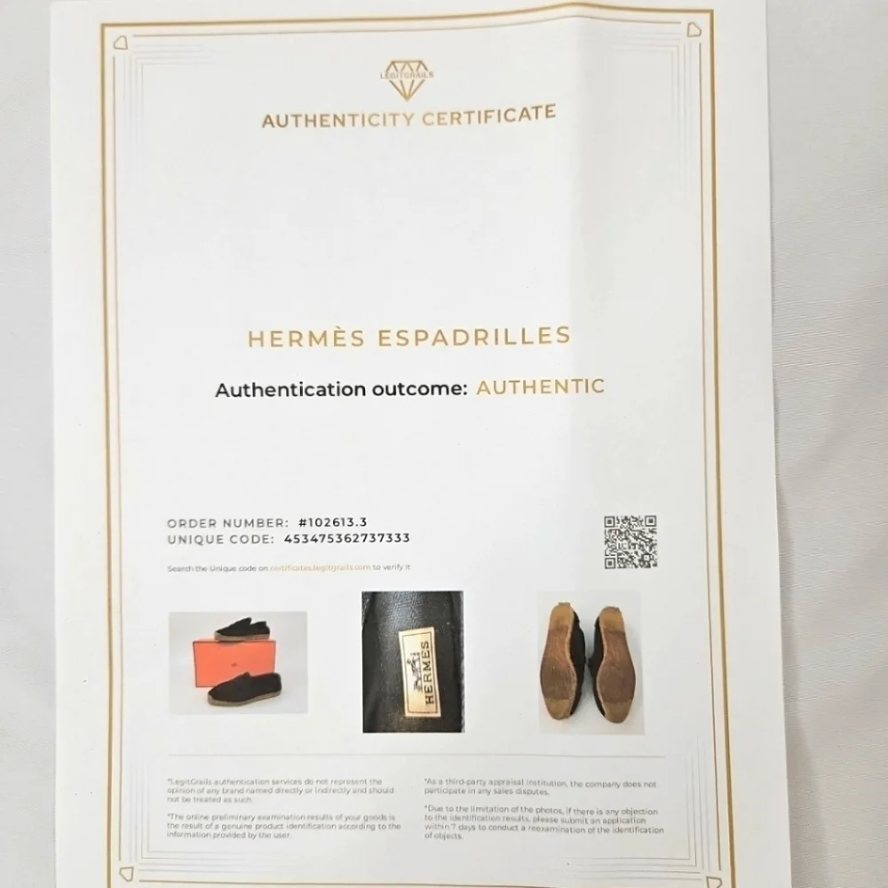 Hermes Black Espadrilles Loafers Size 36